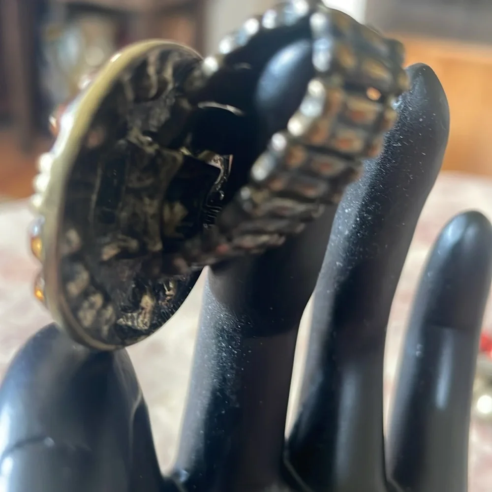EUC Vintage Elegant Yellow & Brown Ring Cuff Bracelet W/Large Yellow Gemstones - Picture 9 of 13